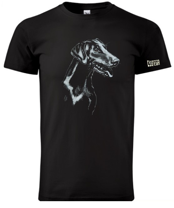MEN'S T-SHIRT   ,,DOBRMAN ČERNOBÍLÝ,,